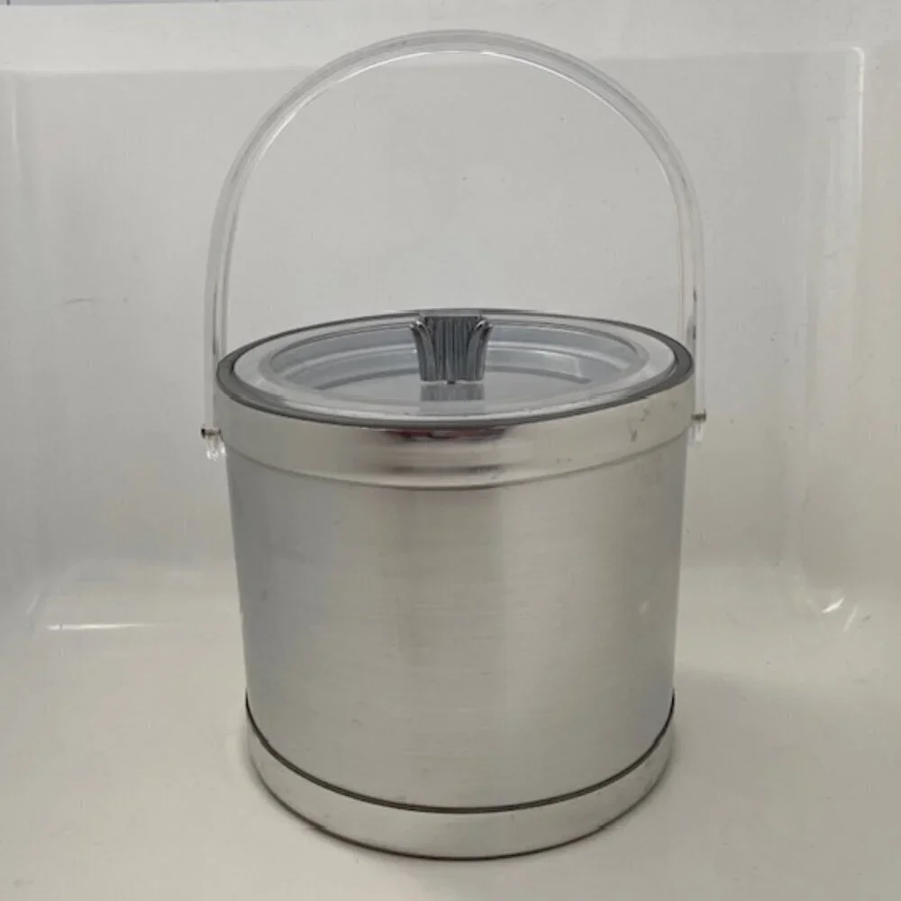 Mid Century Georges Briard Ice Bucket Brushed Silver Barware MCM